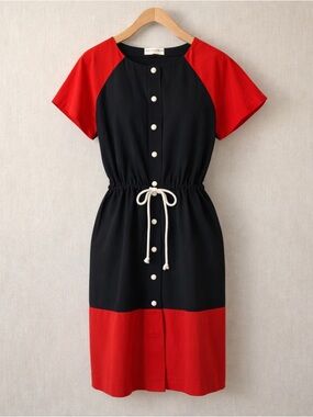 BALENCIAGA Cotton Colorblock Drawstring Dress Paris Made in France